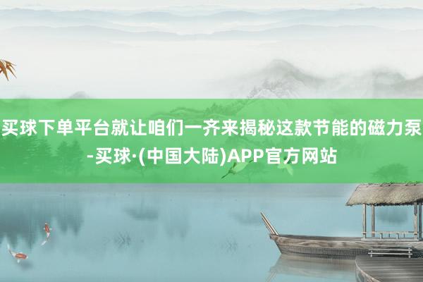 买球下单平台就让咱们一齐来揭秘这款节能的磁力泵-买球·(中国大陆)APP官方网站